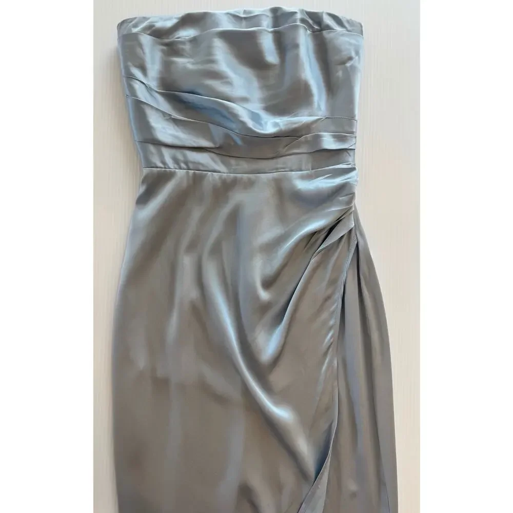 Reformation Barrow Silk Satin Strapless Maxi Dress Ice Blue 2 XS Slit Formal - Picture 15 of 16